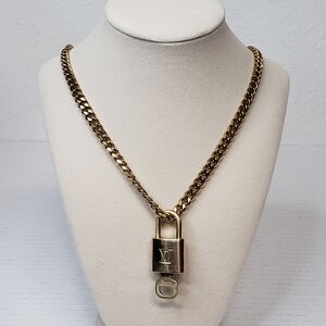Authentic Louis Vuitton Padlock Pendant W/ Unbranded Stainless Steel Chain100525